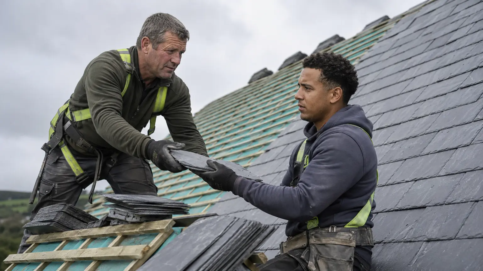 A roofing team, the kind of local roofing business local SEO helps customers find