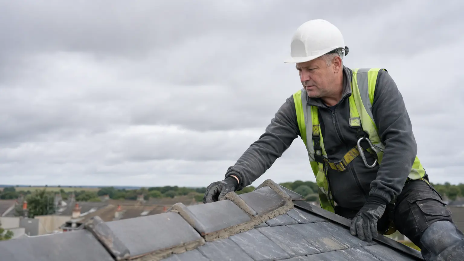 Roofer carrying out a roof inspection