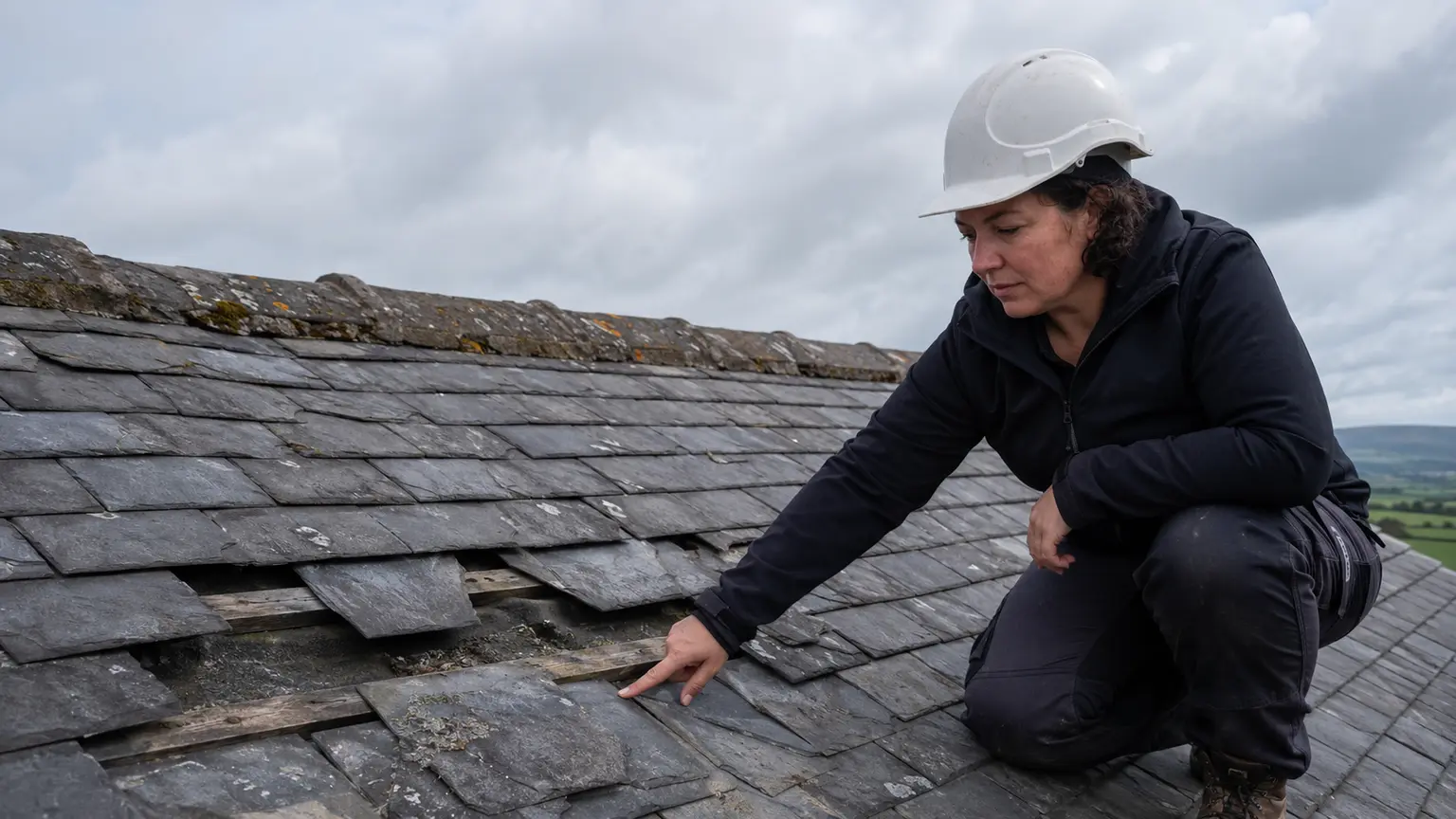 Storm damaged roof requiring repair