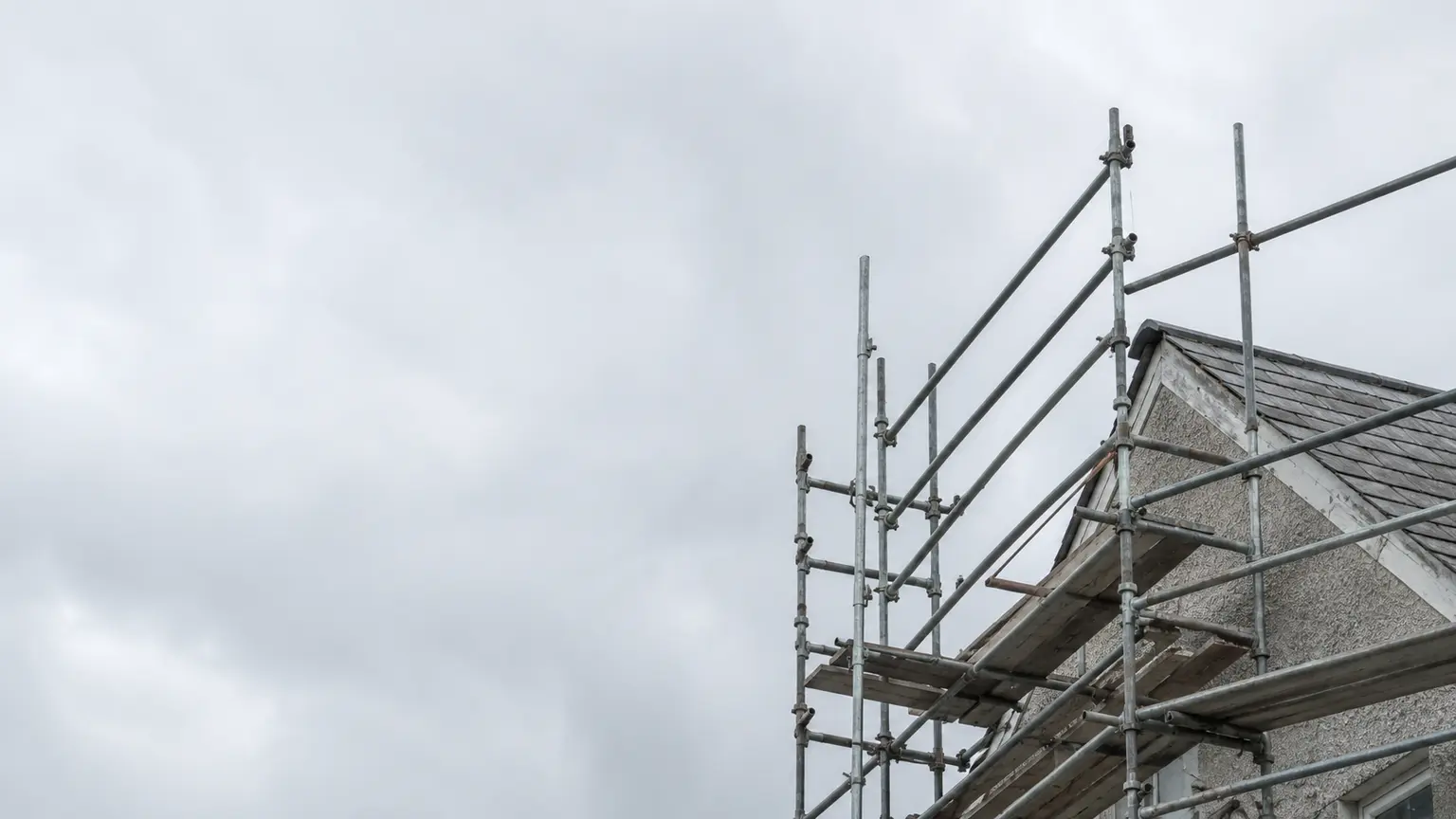 Scaffold on a gable during a re-roof