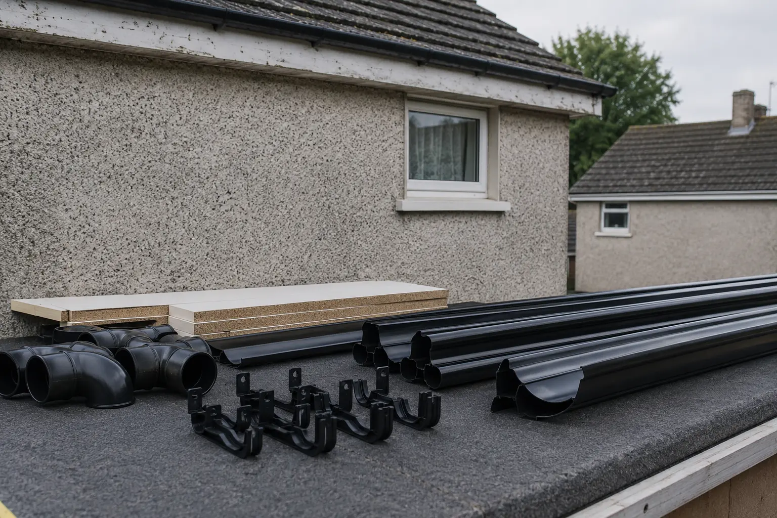 New guttering and fittings ready to install
