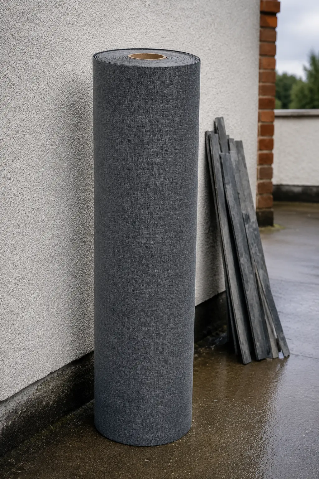 Roll of roofing felt and slates ready for a job